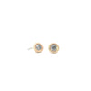 Pair of gold earrings with diamonds on a white background